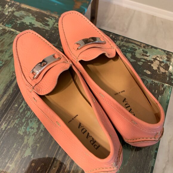 Prada Coral Pink Leather Loafers with Silver Hardware – Made in Italy – Size 8 - Picture 8 of 9